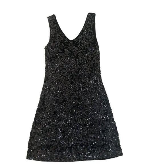 AMBER BLUE BLACK LINED‎ SEQUINED BODYCON DRESS SMALL-EUC - Picture 3 of 9